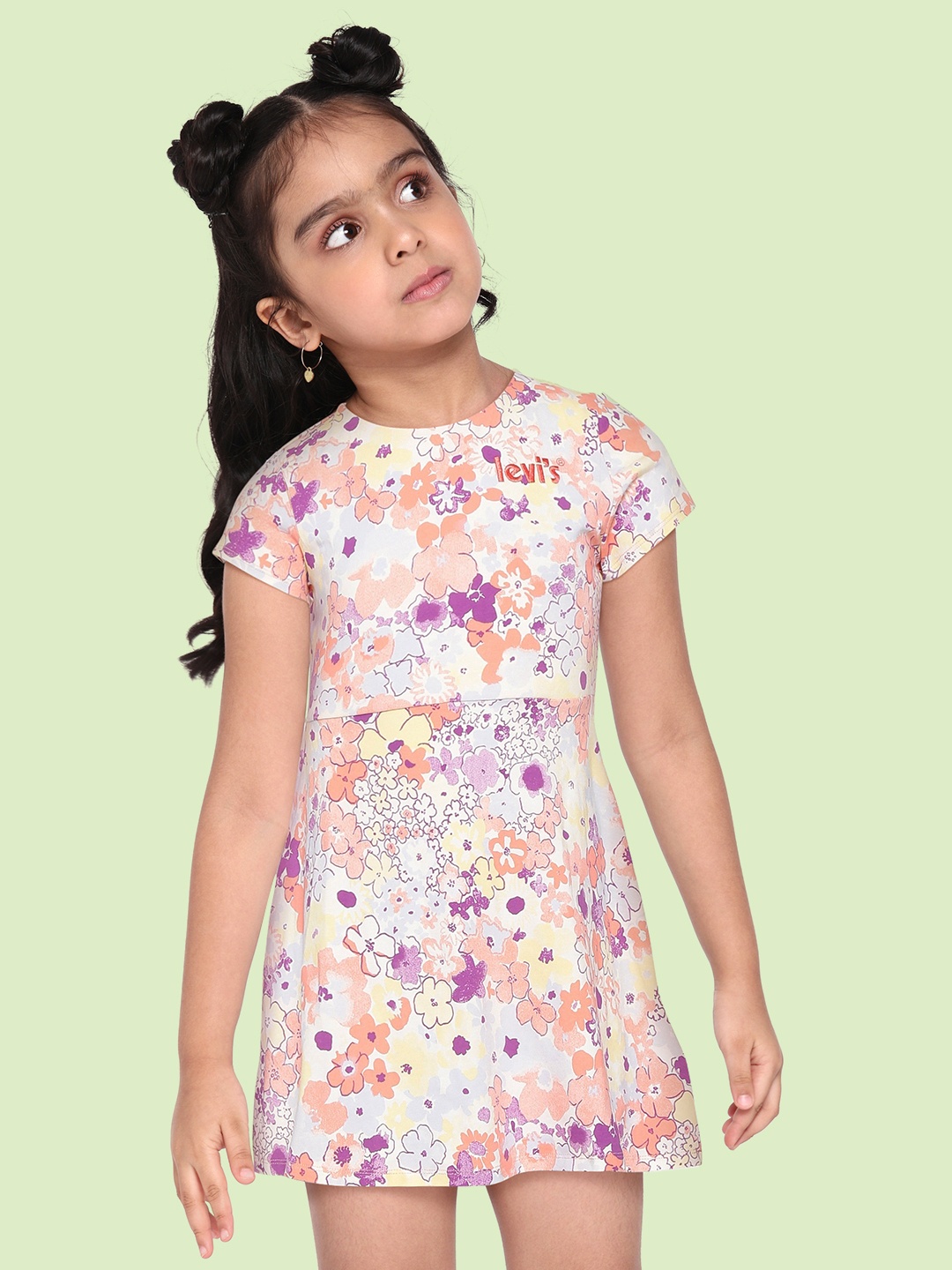 

Levis White & Peach-Coloured Floral A-Line Dress