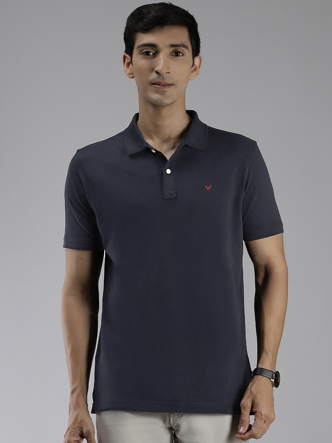 

Blackberrys Men Navy Blue Polo Collar Pure Cotton T-shirt