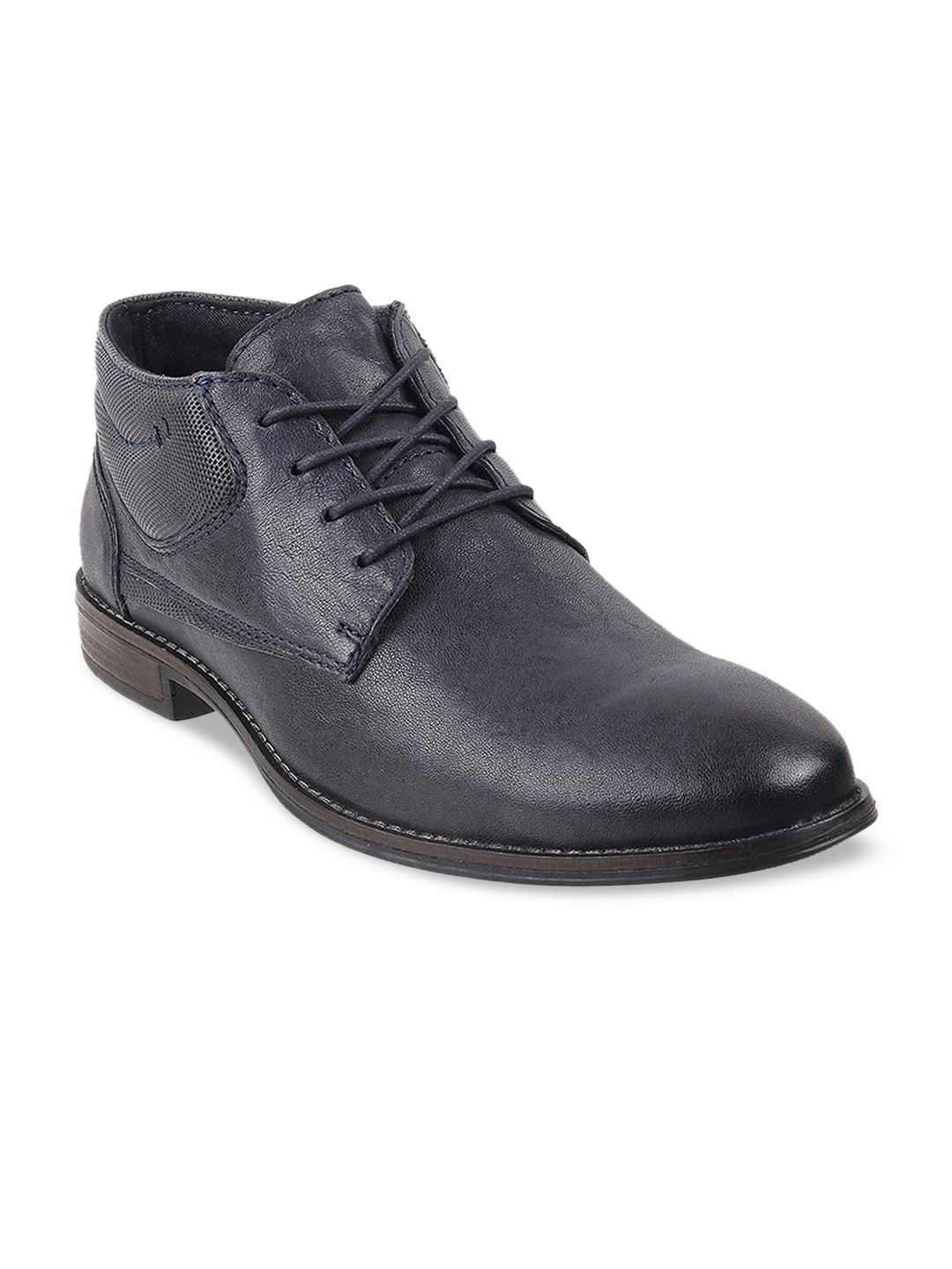 

Mochi Men Navy Blue Textured Mid Top Leather Derbys