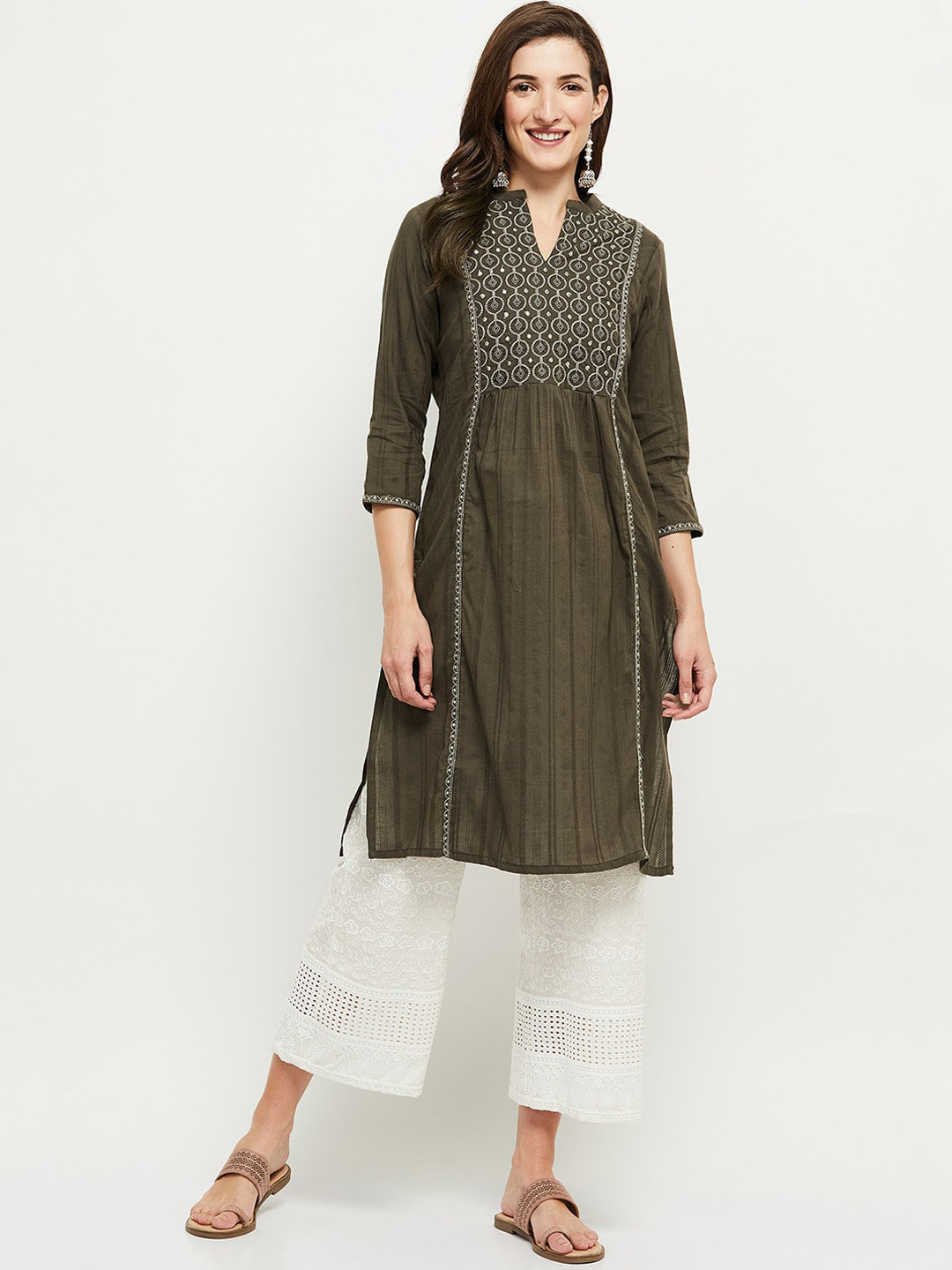

max Women Brown Ethnic Motifs Embroidered Kurta