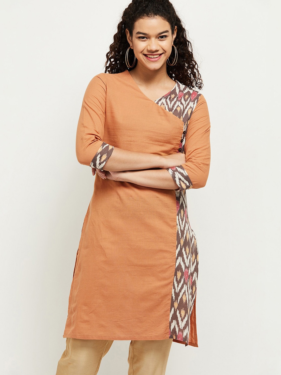 

max Mustard Yellow Colourblocked Kurta