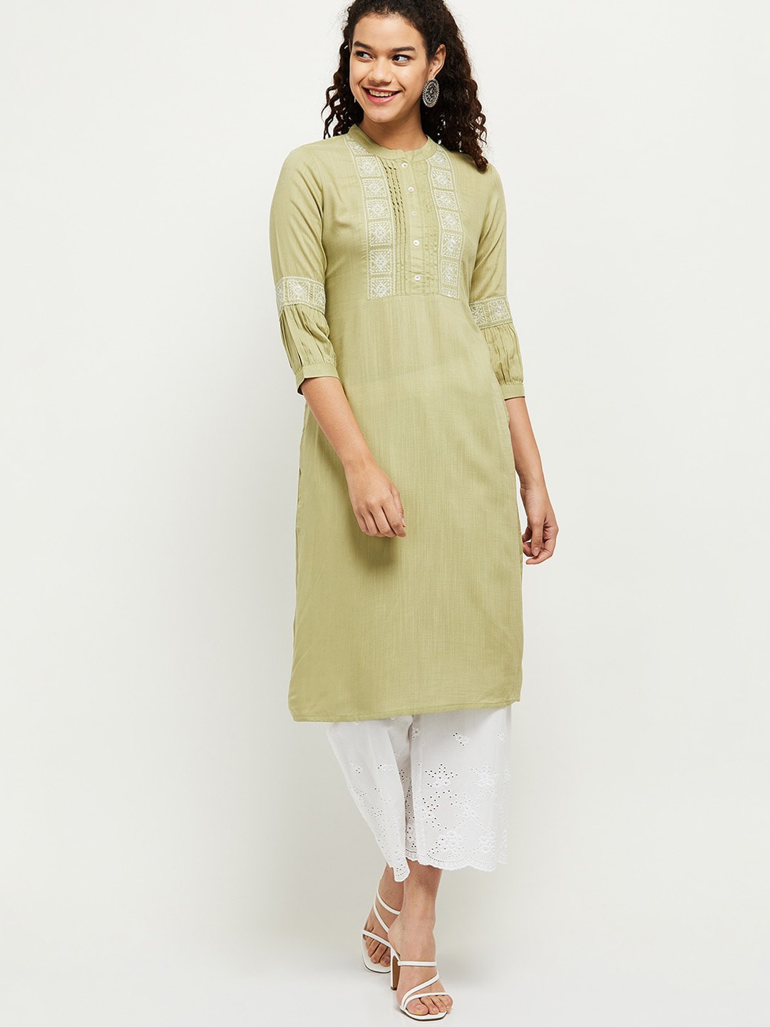 

max Women Green Ethnic Motifs Embroidered Kurta