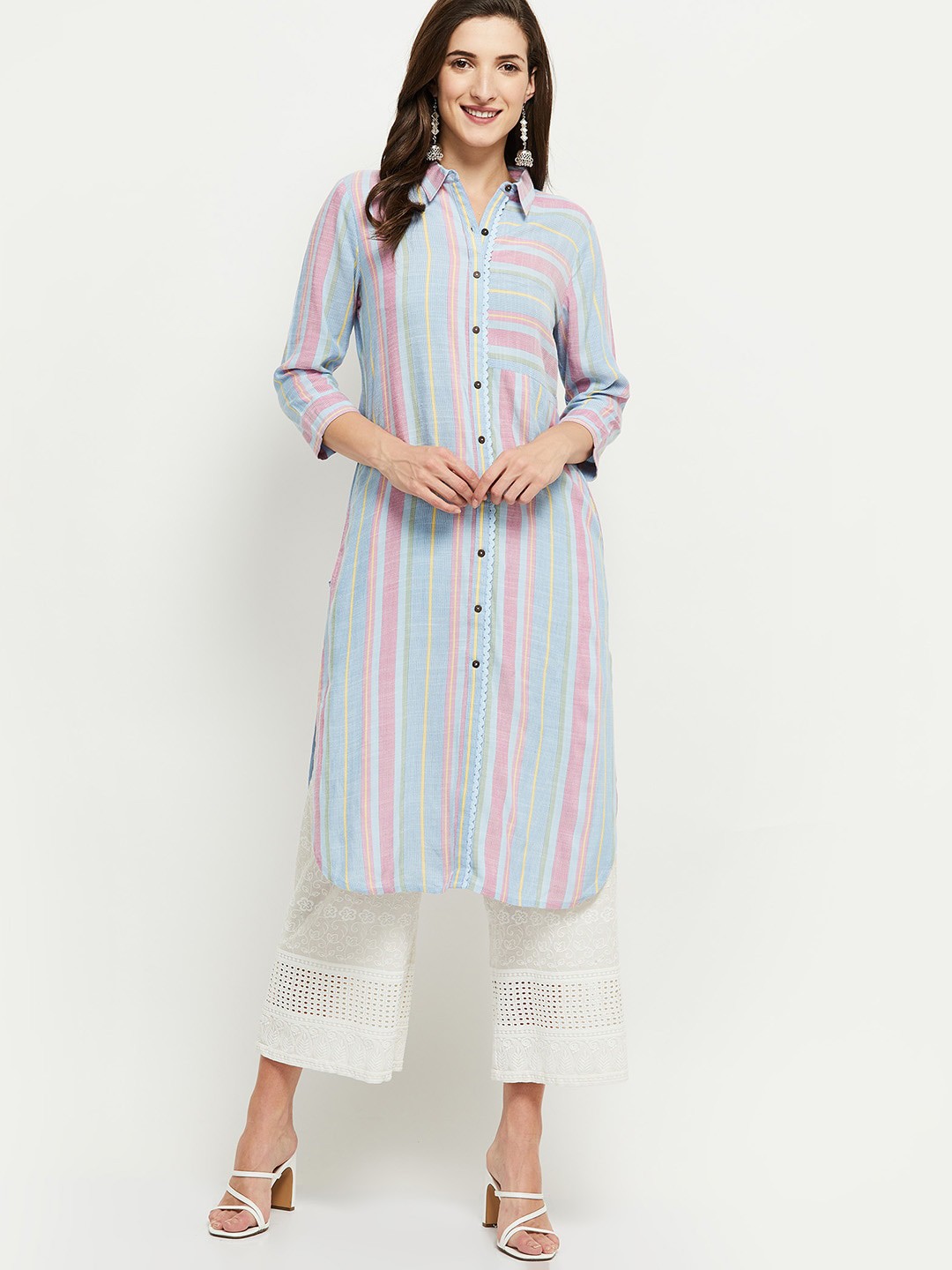 

max Women Multicoloured Striped Pathani Kurta, Multi