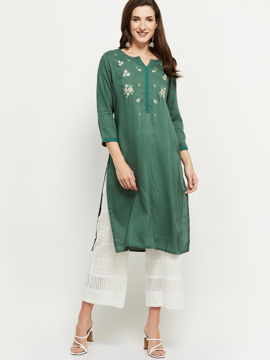 

max Green Floral Yoke Design Kurta