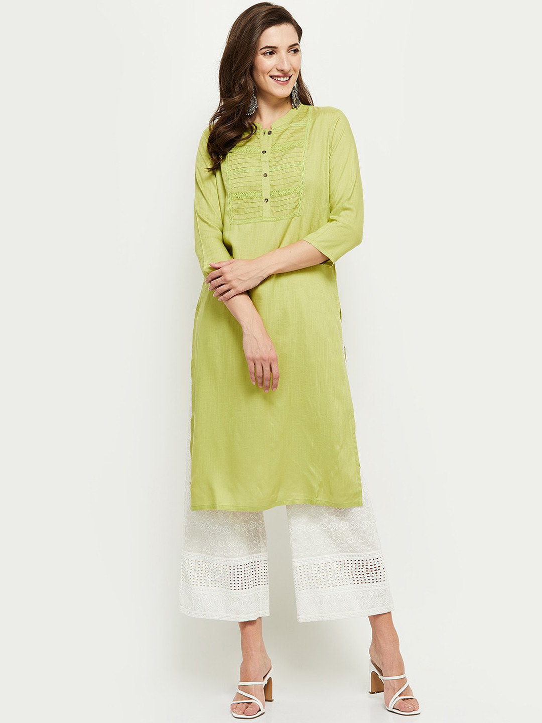 

max Women Lime Green Thread Work Kurta