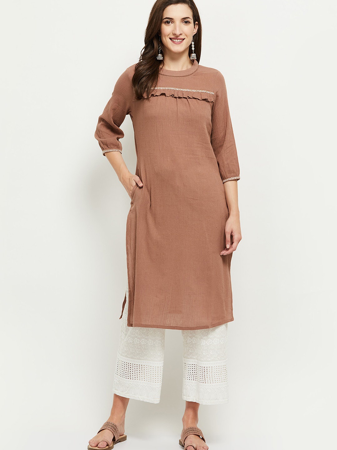 

max Women Brown Pure Cotton Kurta