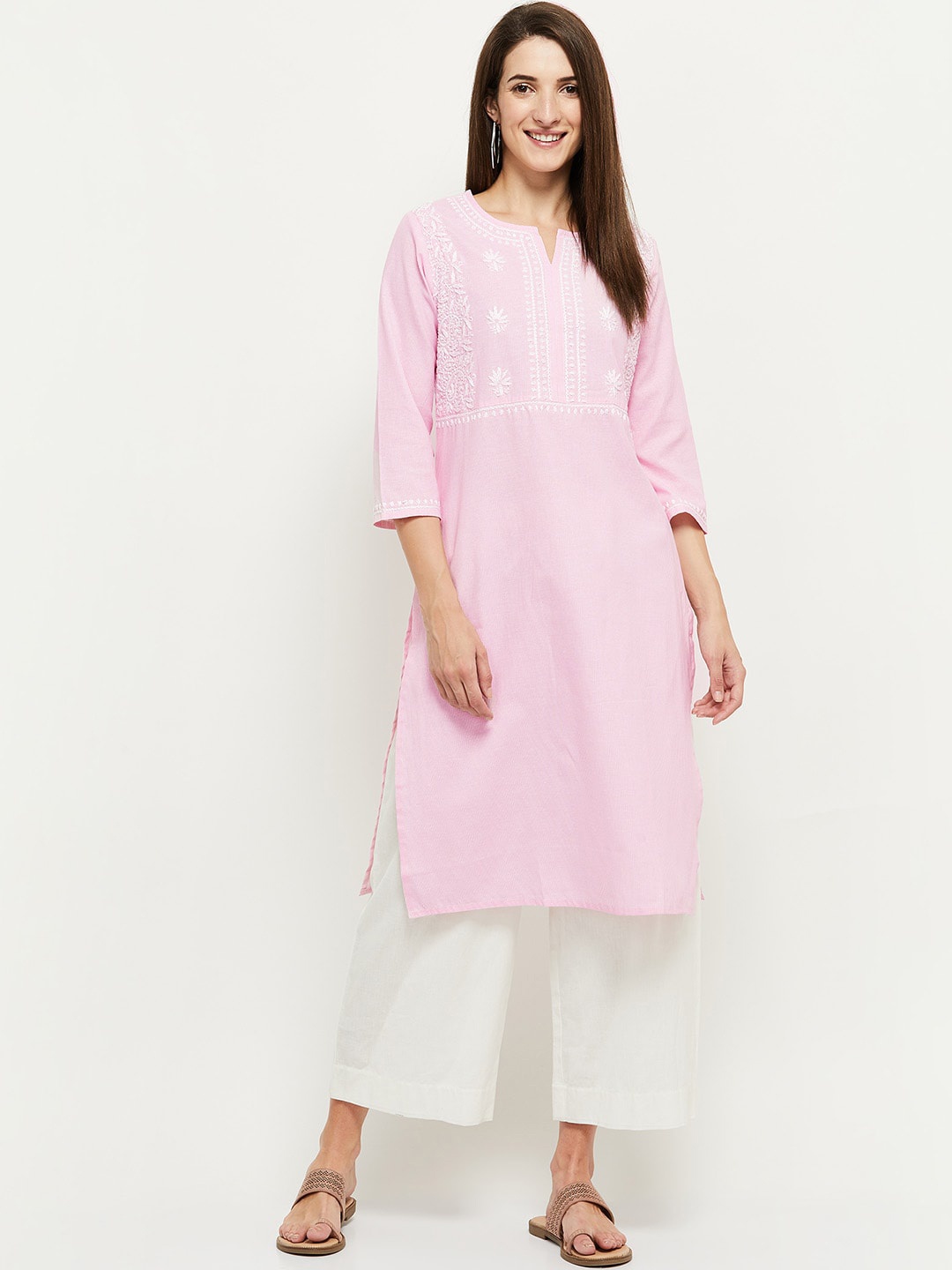 

max Women Lavender Striped Thread Work Kurta