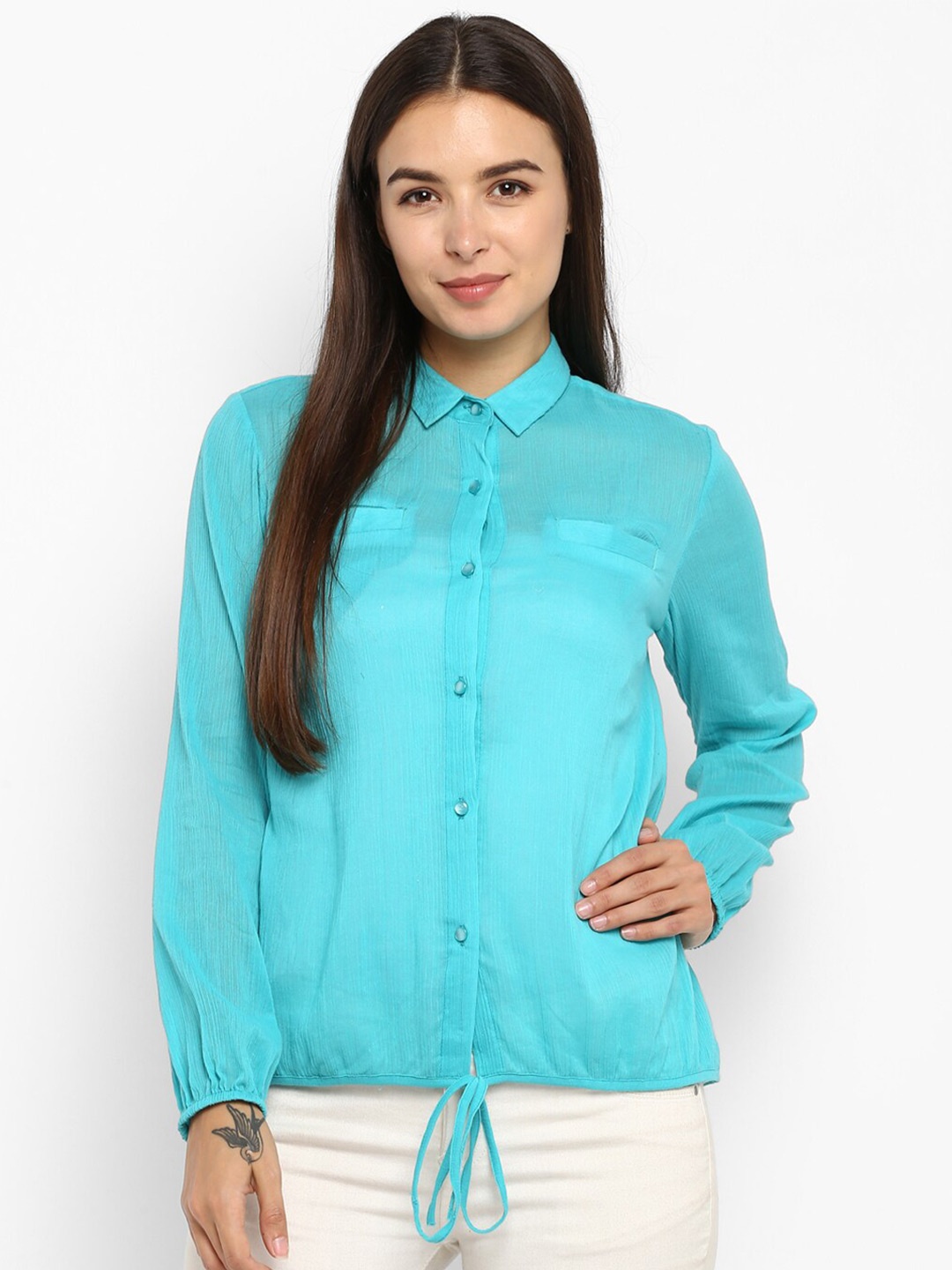 

DEEBACO Women Turquoise Blue Casual Shirt
