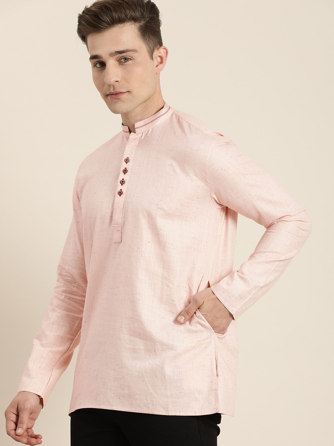 

SHVAAS by VASTRAMAY Men Pink Cotton Sustainable Kurta