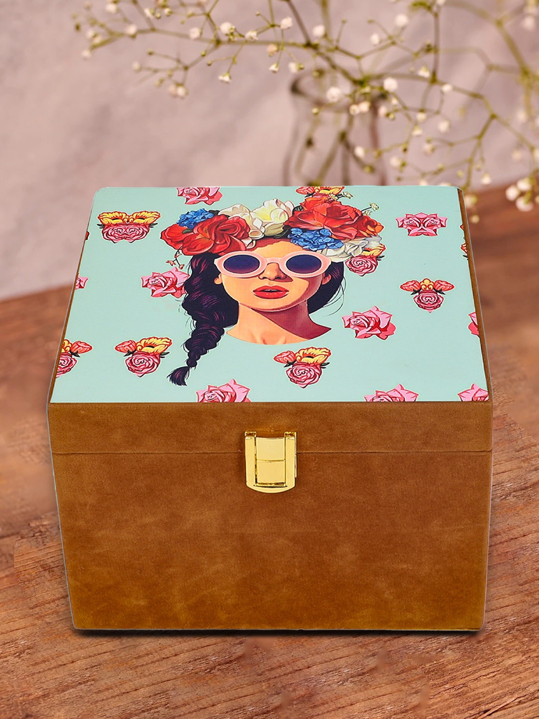 

ARTFLYCK Women Brown and Turquoise Blue Printed Beauty Queen Vanity Organizer