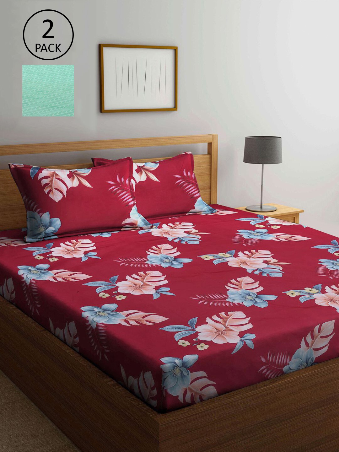 

KLOTTHE Red & White Floral 210 TC 2 King Bedsheet with 4 Pillow Covers