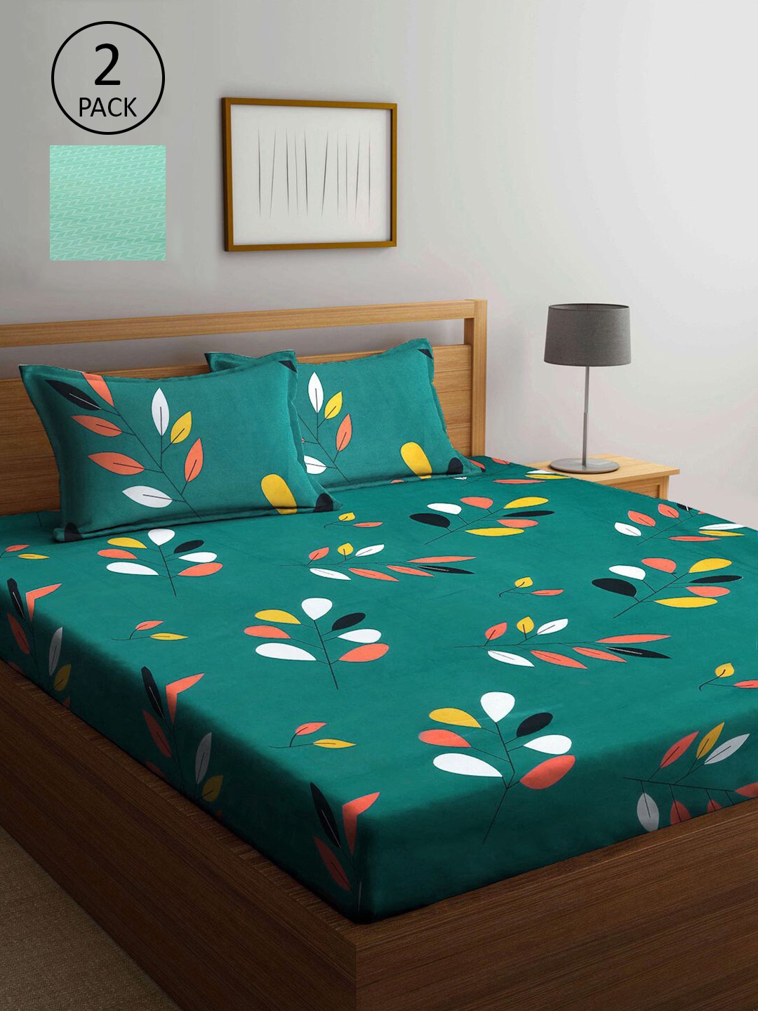 

KLOTTHE Green Floral 210 TC 2 King Bedsheet with 4 Pillow Covers