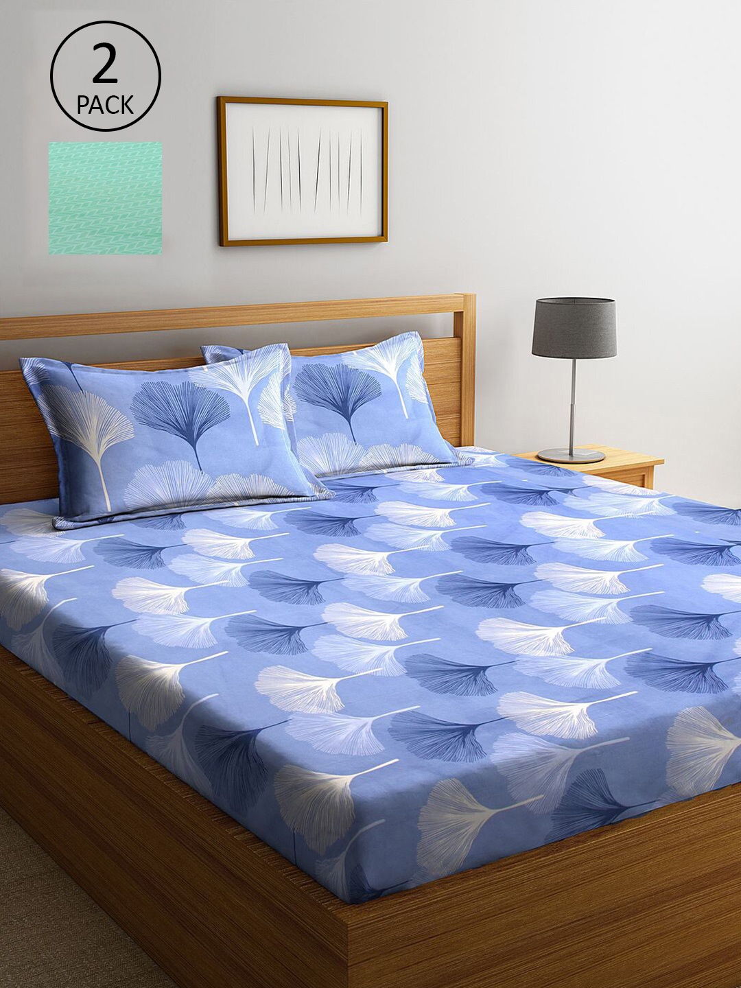

KLOTTHE Blue & Sea Green Floral 210 TC 2 King Bedsheet with 4 Pillow Covers