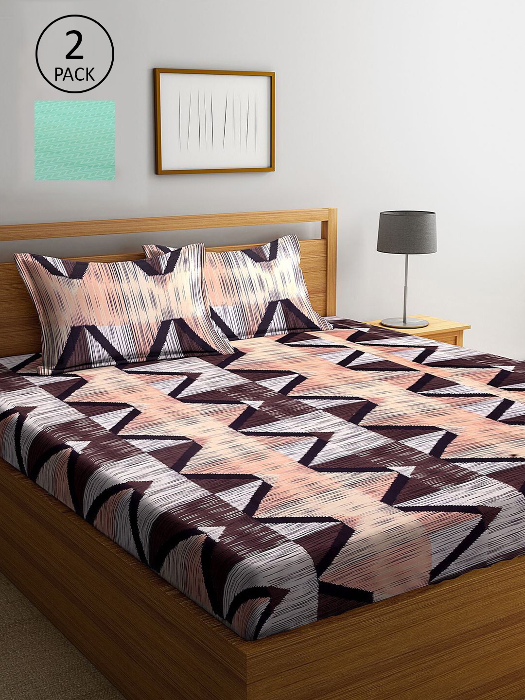 

KLOTTHE Multicoloured Geometric 210 TC 2 King Bedsheet with 4 Pillow Covers, Multi