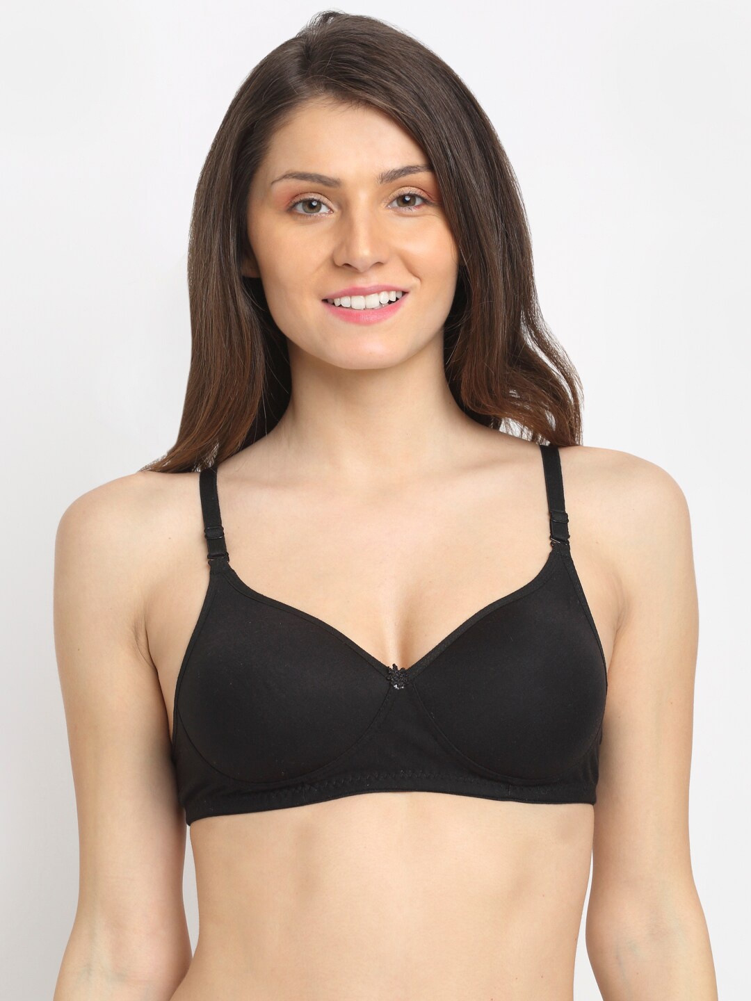 

Friskers Black Solid Lightly-Padded Medium Coverage Cotton Push-Up Bra