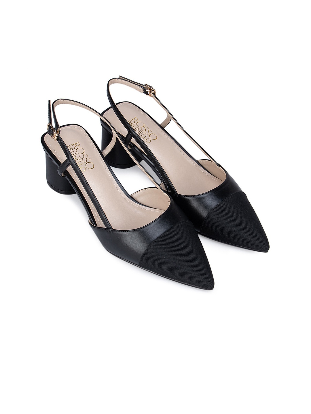

ROSSO BRUNELLO Black PU Block Pumps with Buckles