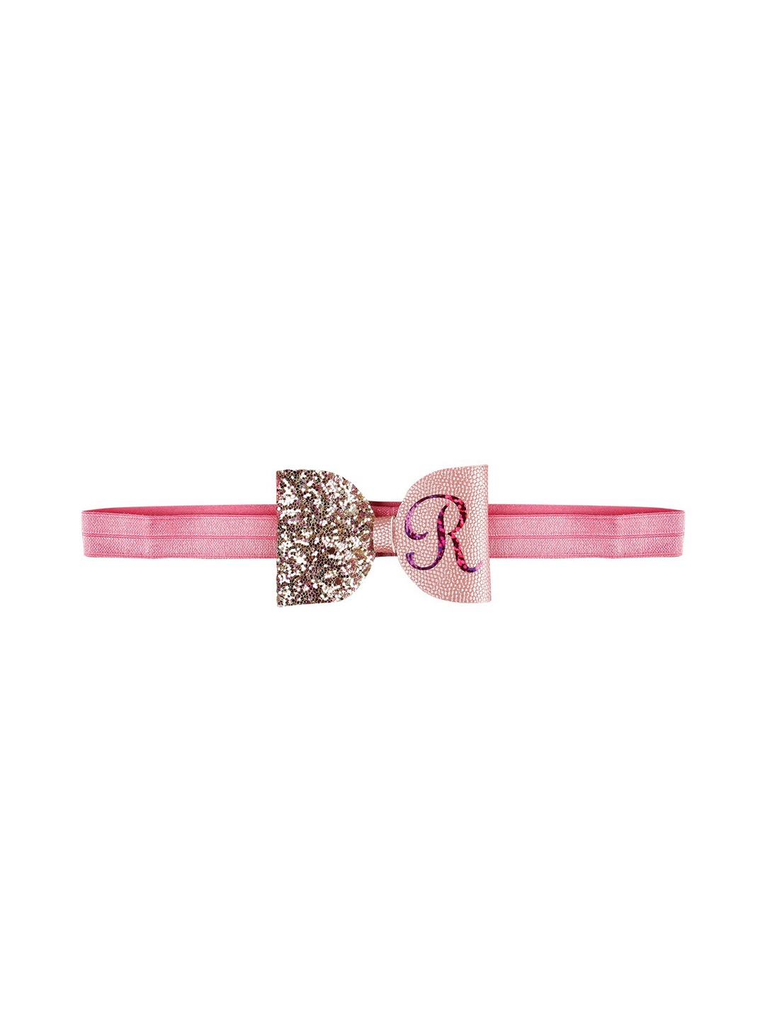 

Aye Candy Girls Pink & Gold-Coloured Embellished R Initial Bow Headband