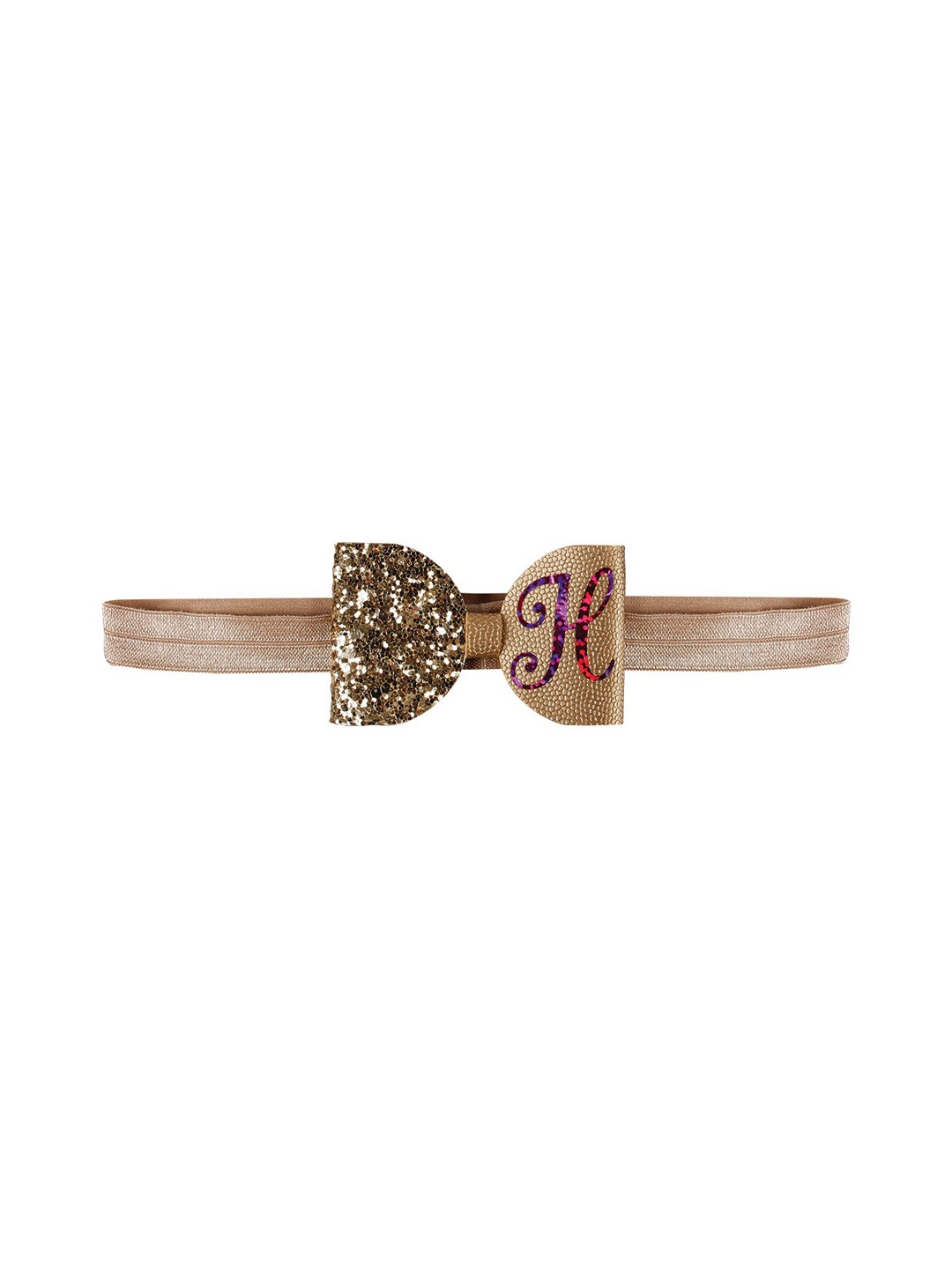 

Aye Candy Girls Gold-Toned & Beige Embellished H-Initial Bow Hairband