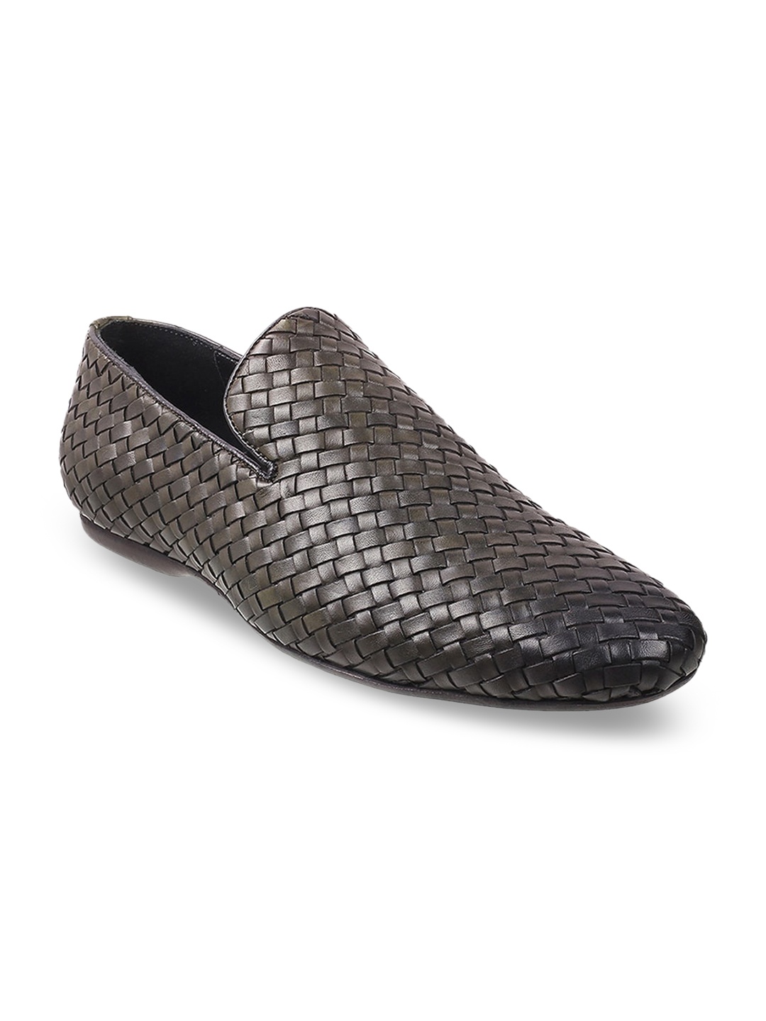 

J.FONTINI Men Olive Textured Formal Loafers