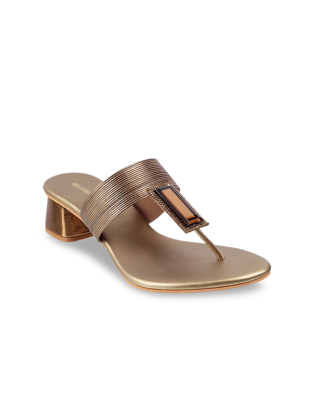 

WALKWAY by Metro Gold-Toned Embellished Ethnic Block Sandals