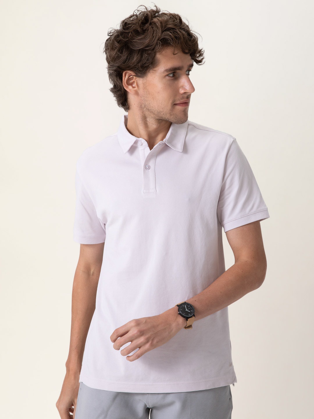 

DAMENSCH Men Thermoregulating Regular Fit 2 Button Polo T-shirt, Lavender