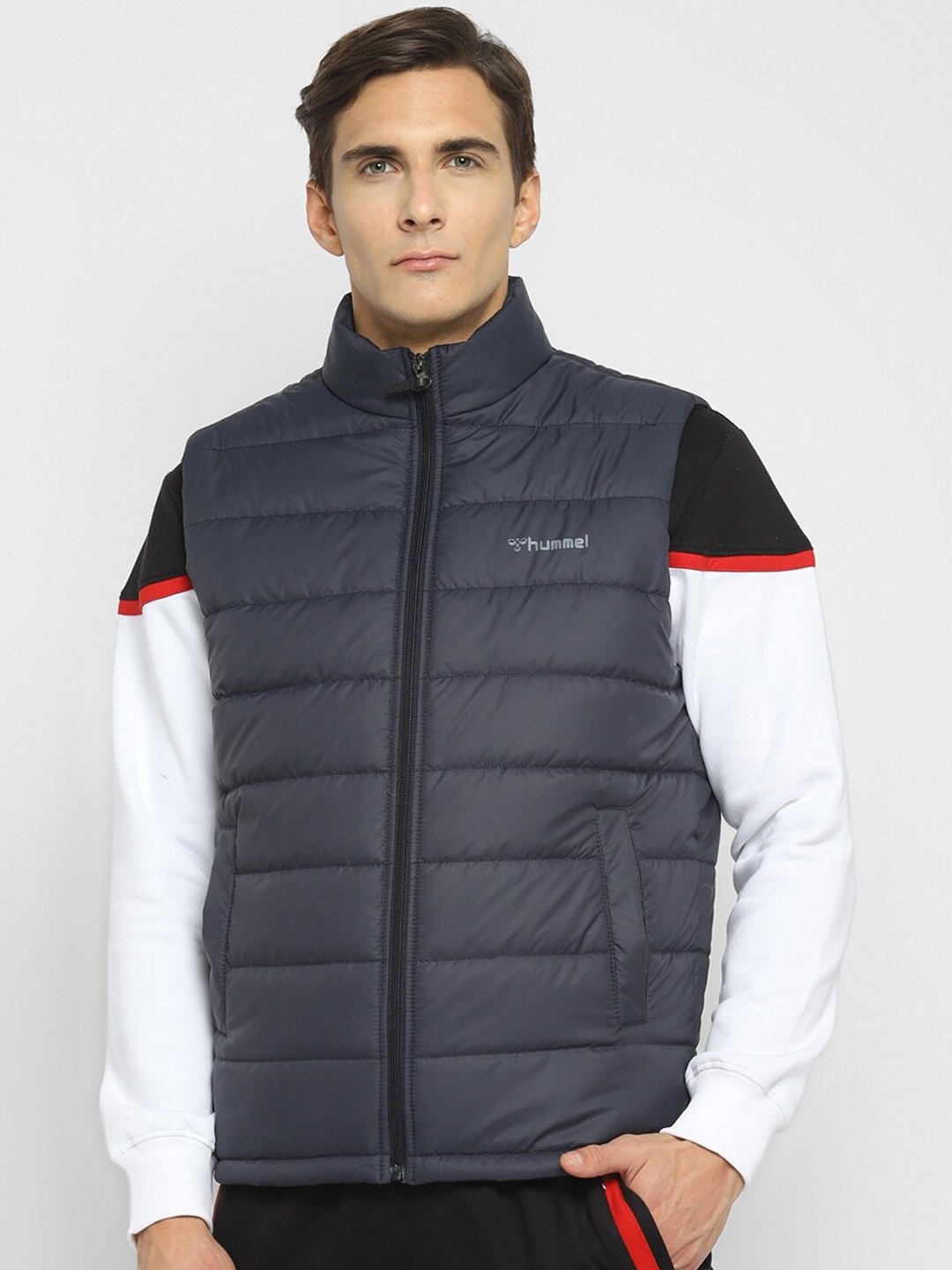 

hummel Men Navy Blue Colourblocked Puffer Jacket