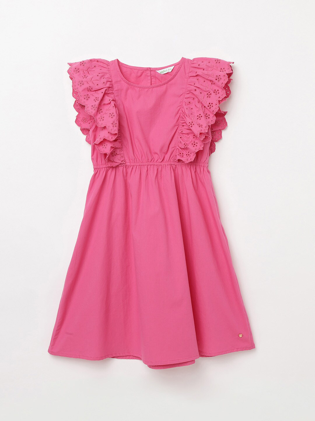 

Bossini Girls Fuchsia Pink Schiffli Cotton Fit and Flare Dress