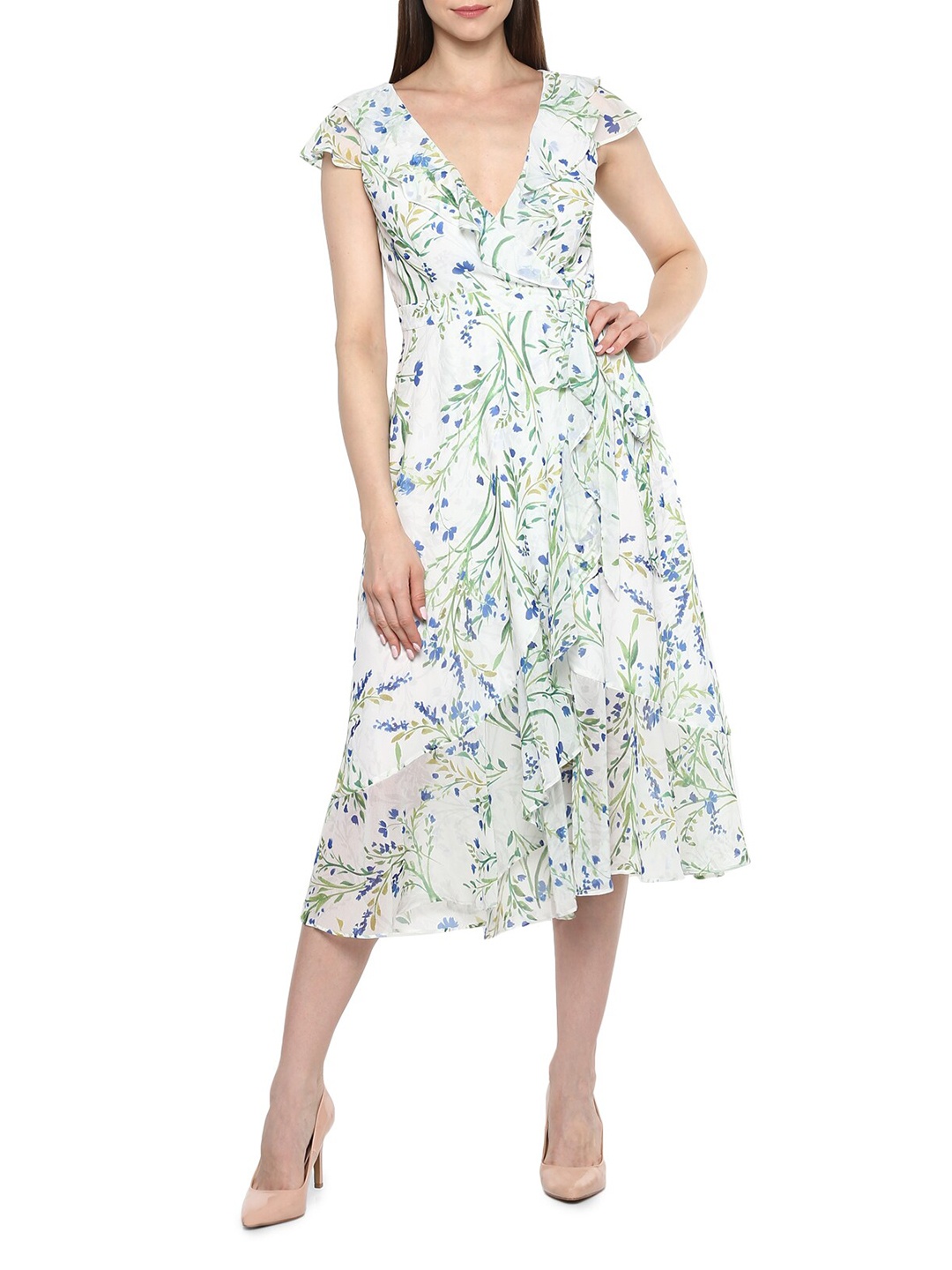 

Phase Eight White & Blue Floral A-Line Midi Dress
