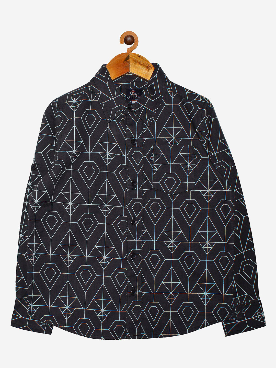 

KiddoPanti Boys Charcoal Smart Printed Cotton Casual Shirt