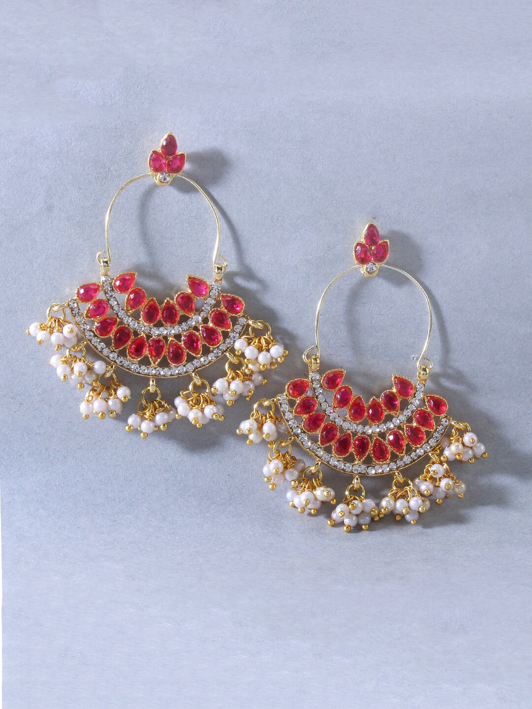 

Yellow Chimes Pink Stone Studded Classic Chandbalis Earrings