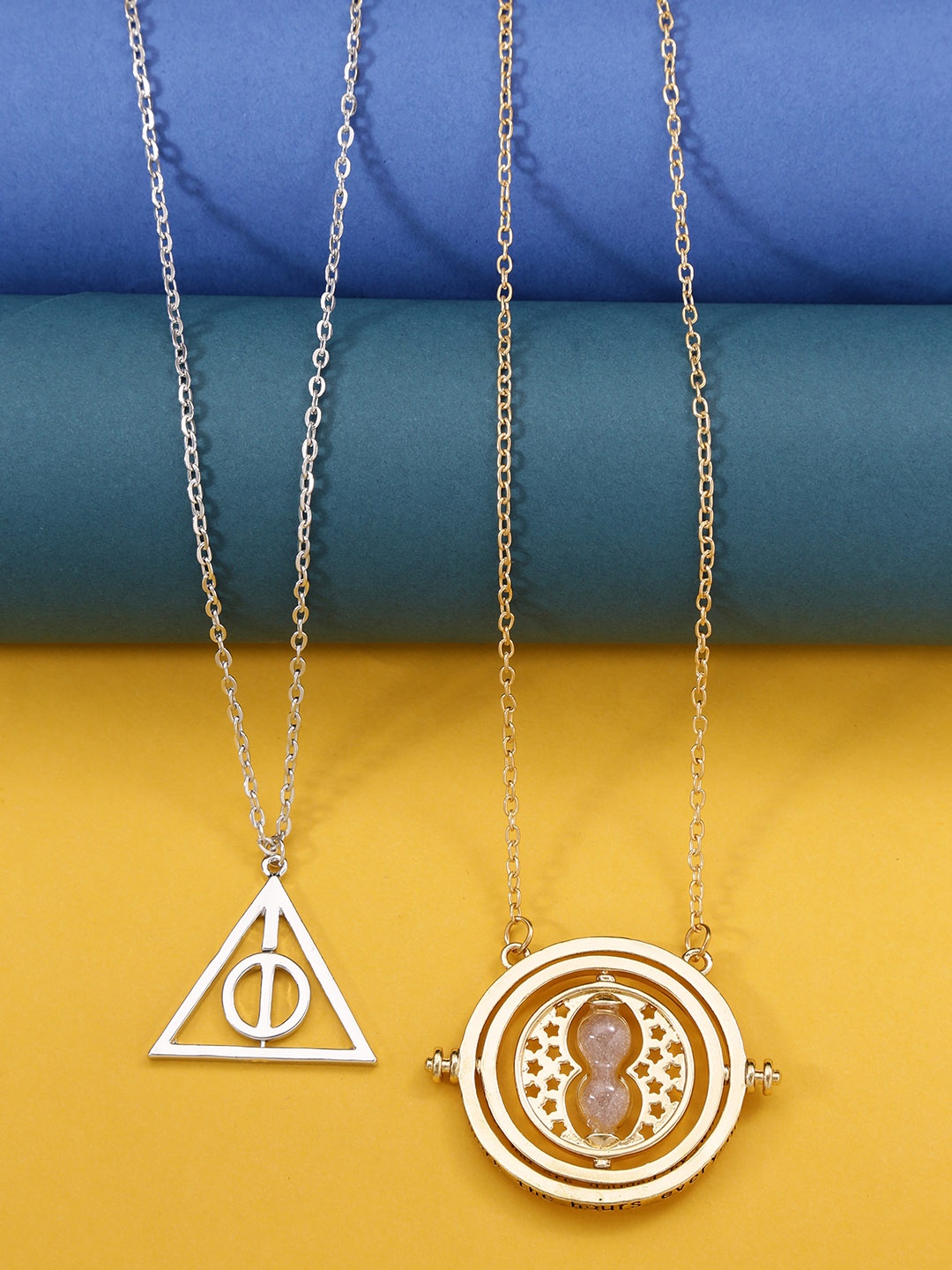 

Yellow Chimes Unisex Set Of 2 Silver and Golden Harry Potter Pendants With Chain