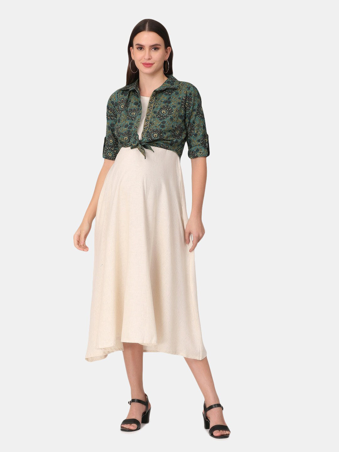 

The Mom Store Cream-Coloured Maternity Midi Dress with Jacket