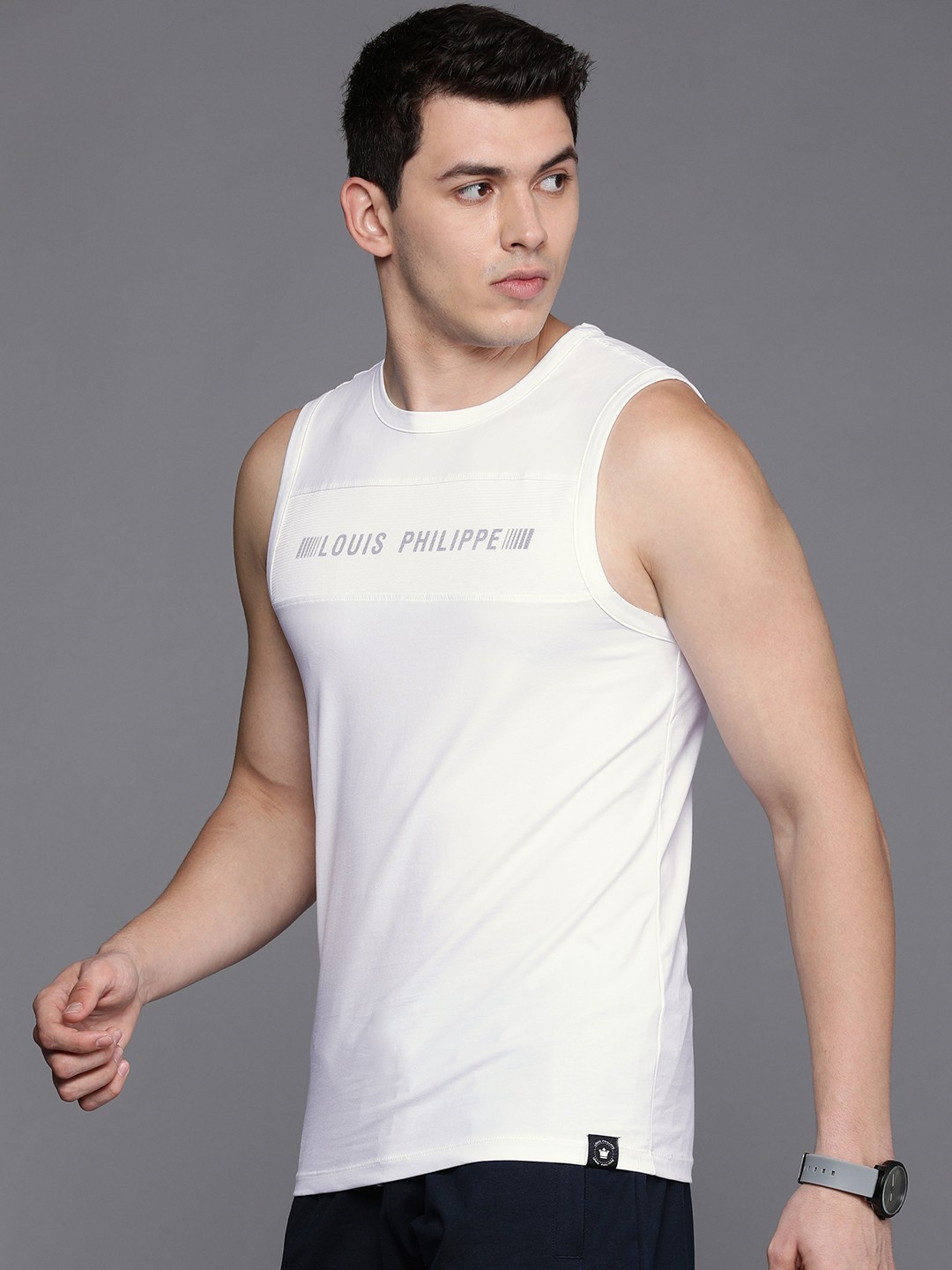

Louis Philippe ATHPLAY Men White Typography Printed Slim Fit T-shirt