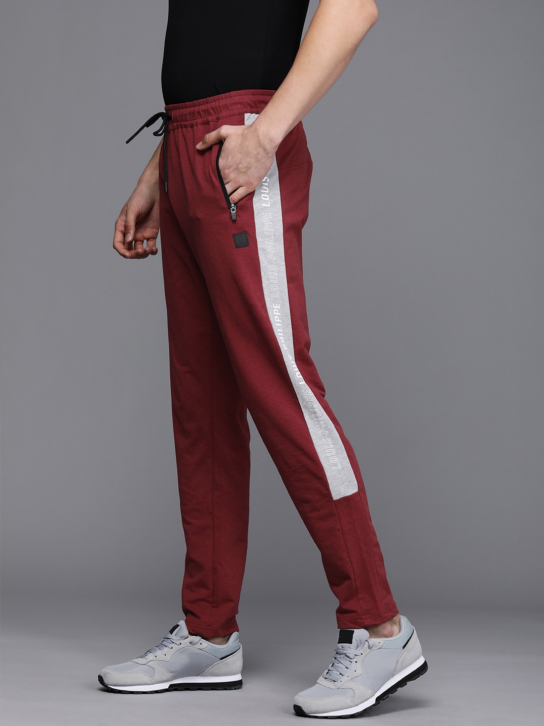 

Louis Philippe ATHPLAY Men Grey & Green Printed Track Pants, Maroon