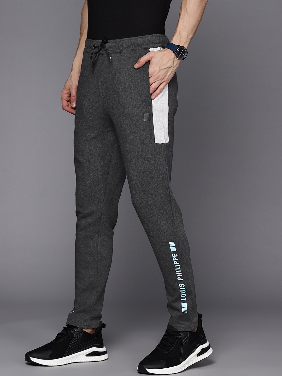 

Louis Philippe ATHPLAY Men Charcoal Grey Brand Logo Printed Track Pants