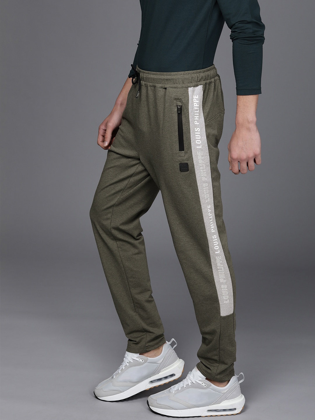 

Louis Philippe ATHPLAY Men Olive Green Grey & Printed Track Pants