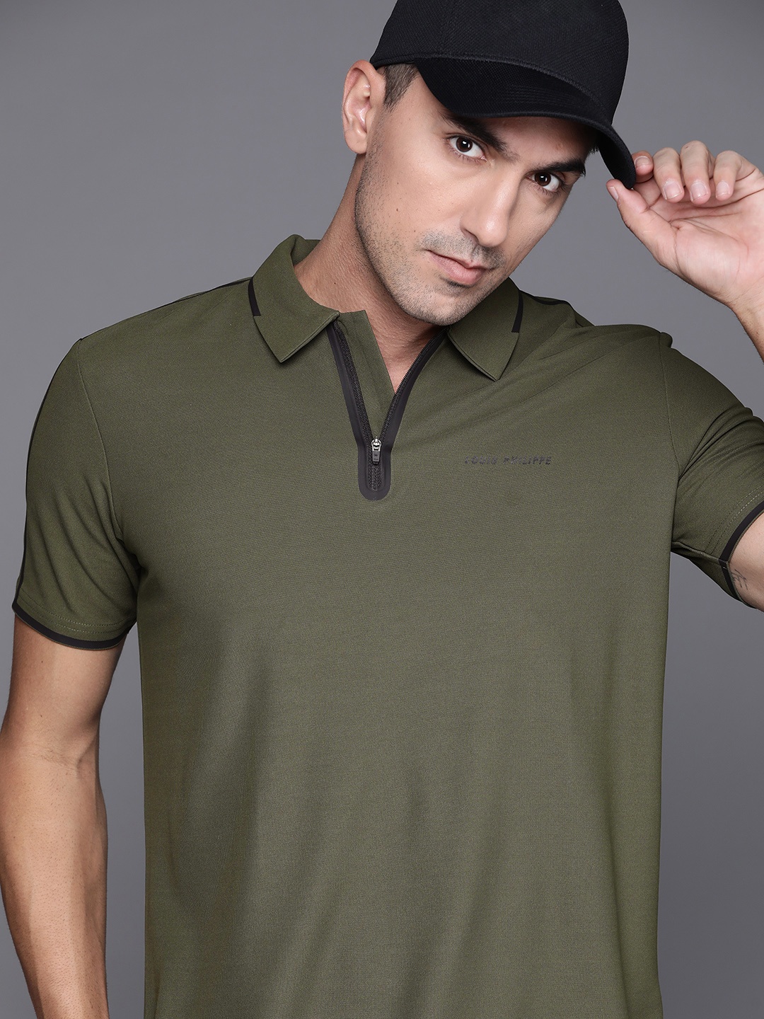 

Louis Philippe ATHPLAY Men Olive Green Polo Collar T-shirt