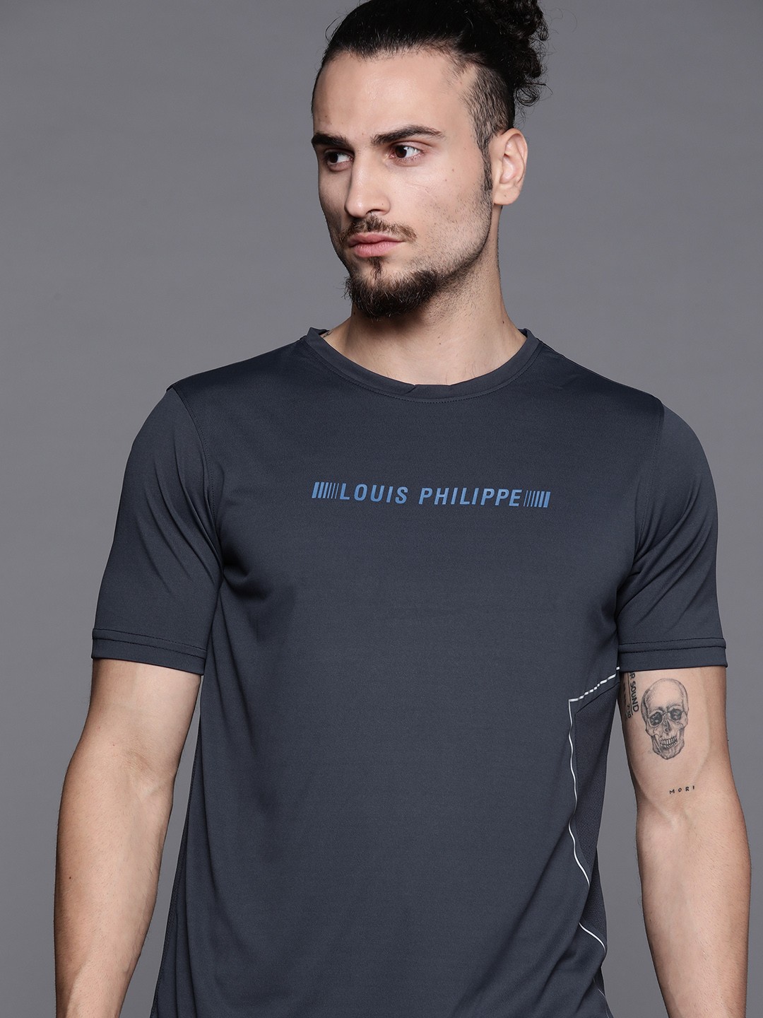 

Louis Philippe ATHPLAY Men Navy Blue Brand Logo Mesh Back T-shirt