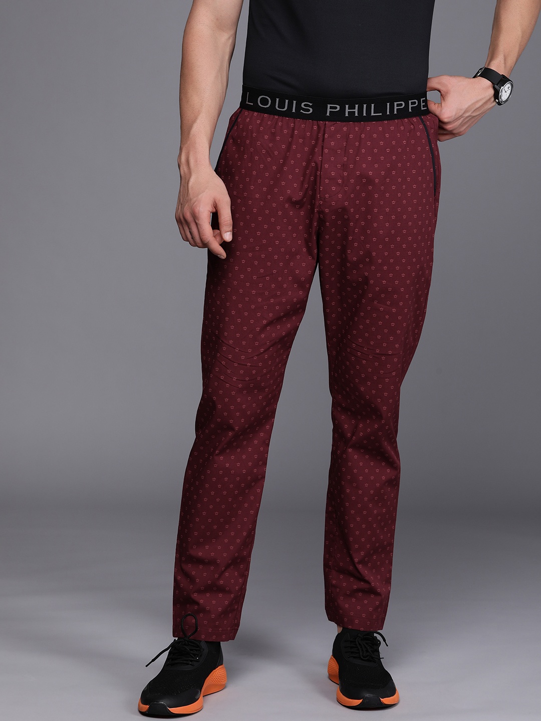 

Louis Philippe ATHPLAY Men Maroon Pure Cotton Brand Logo Printed Track Pants