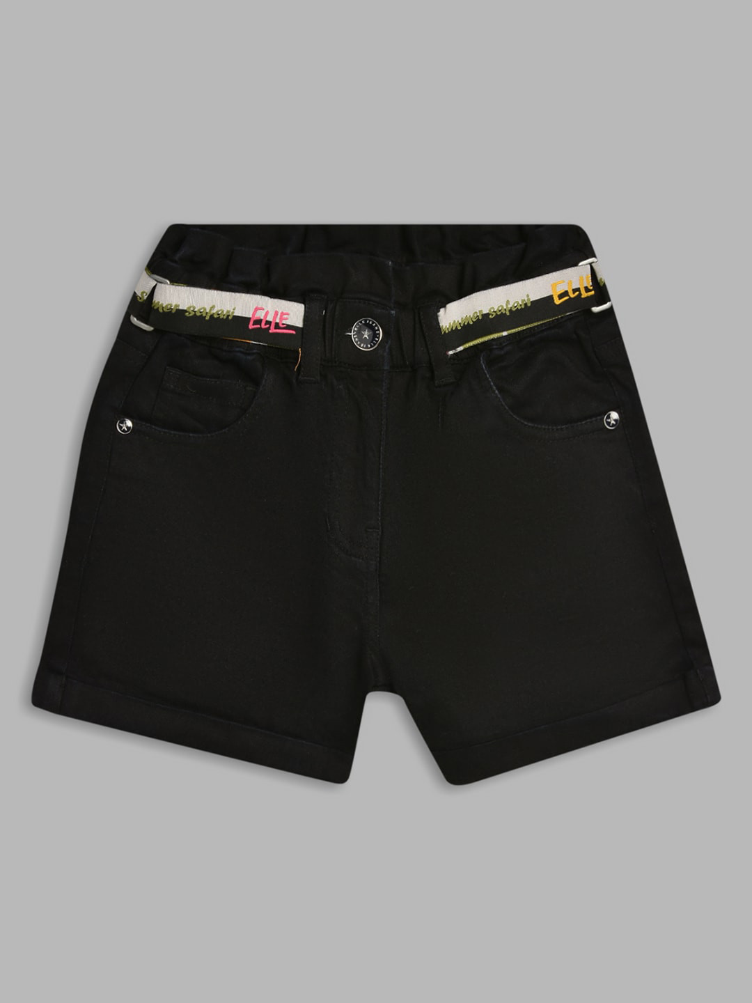 

ELLE Girls Black Regular Fit Pure Cotton Denim Shorts