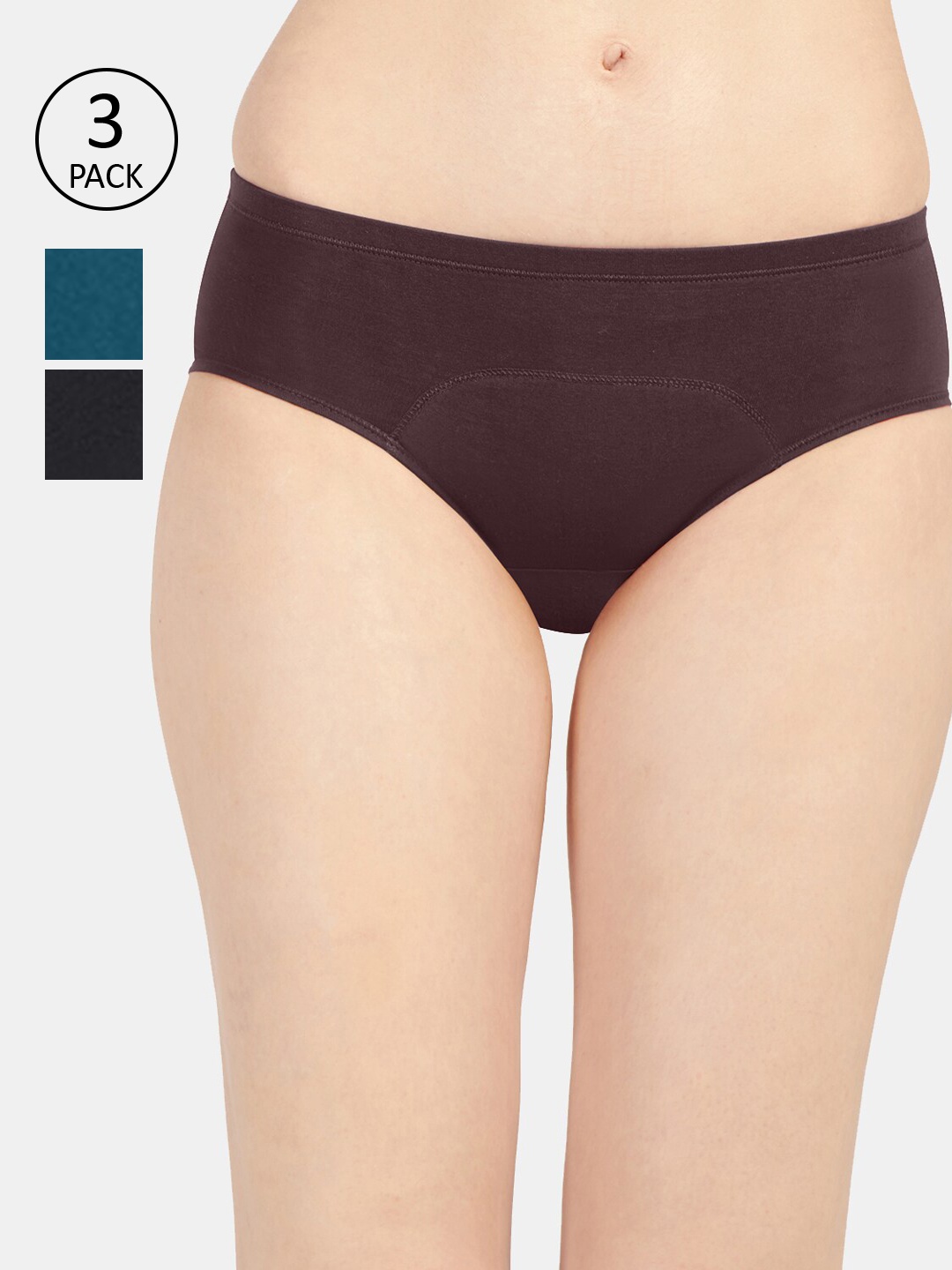 

Sonari Women Coffee Brown & Green Pack Of 3 Solid Period Briefs