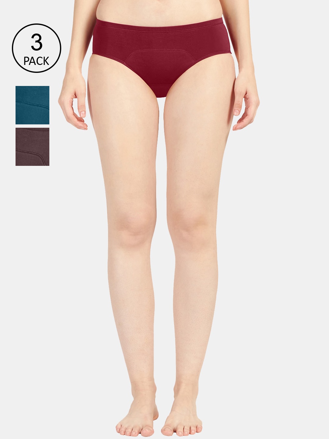 

Sonari Women Pack of 3 Maroon & Green Solid Leak Proof Period Panties