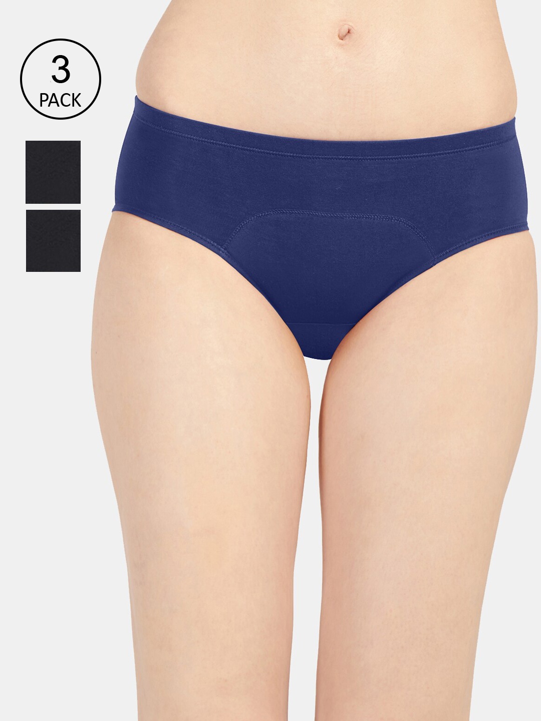

Sonari Women Assorted Pack of 3 Leak Proof Period Briefs sarappblackblacknblueS