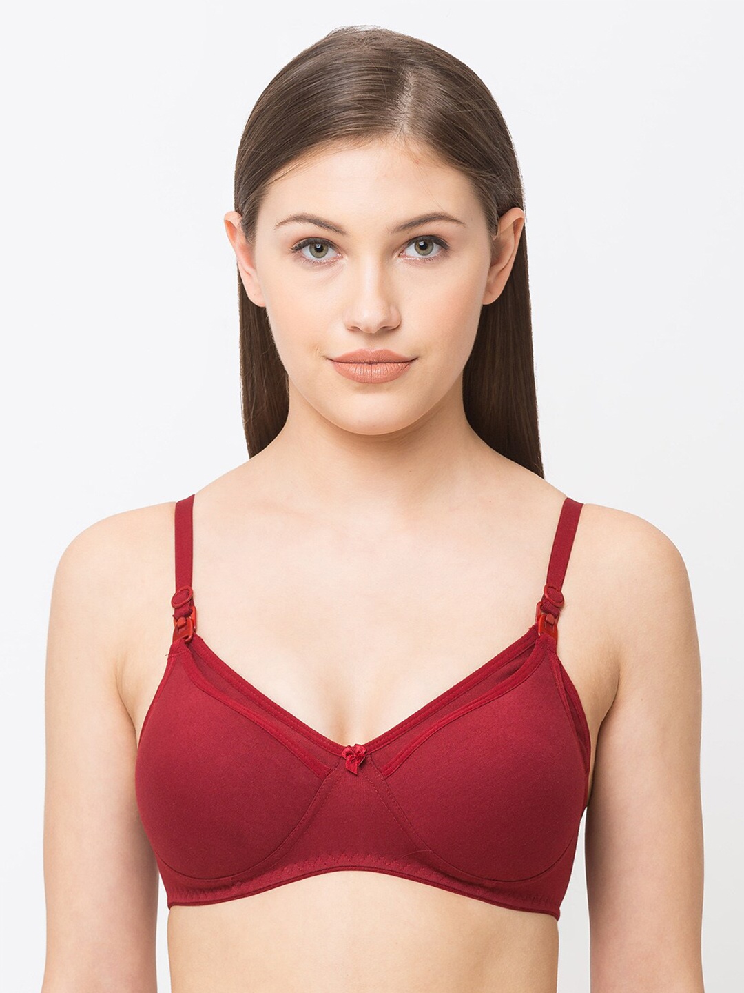 

MomToBe Maroon Solid Non-Padded Full Coverage Cotton Nursing Maternity Bra