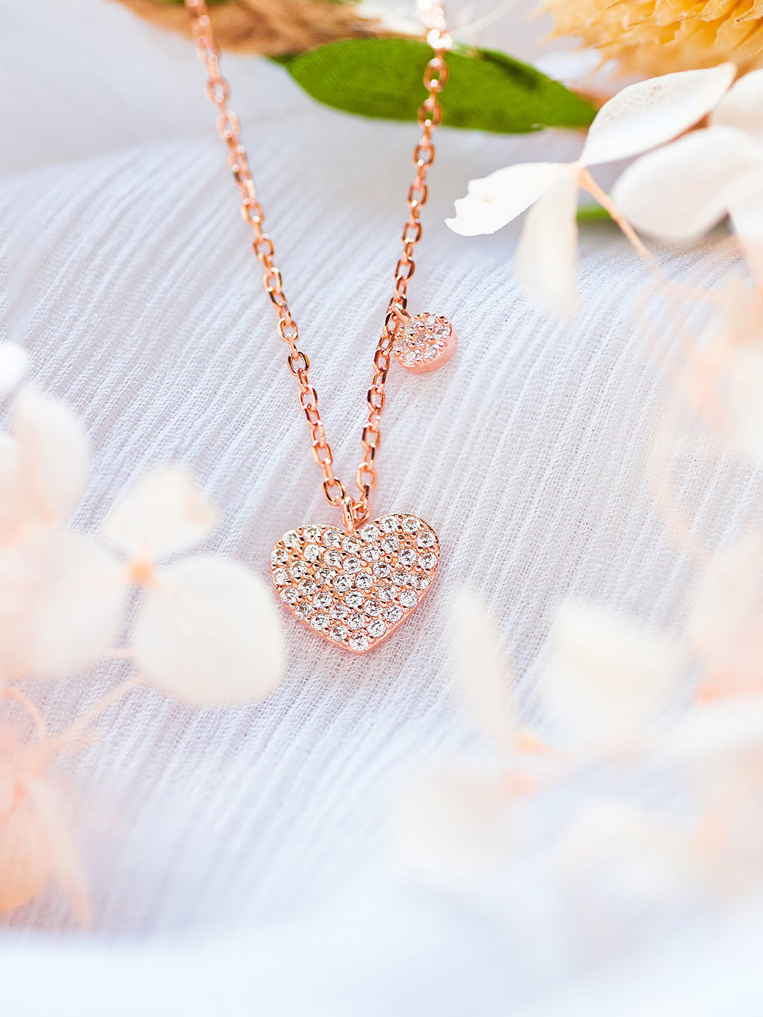 

SILBERRY Rose Gold-Plated Rhinestones Studded Lined Heart Necklace