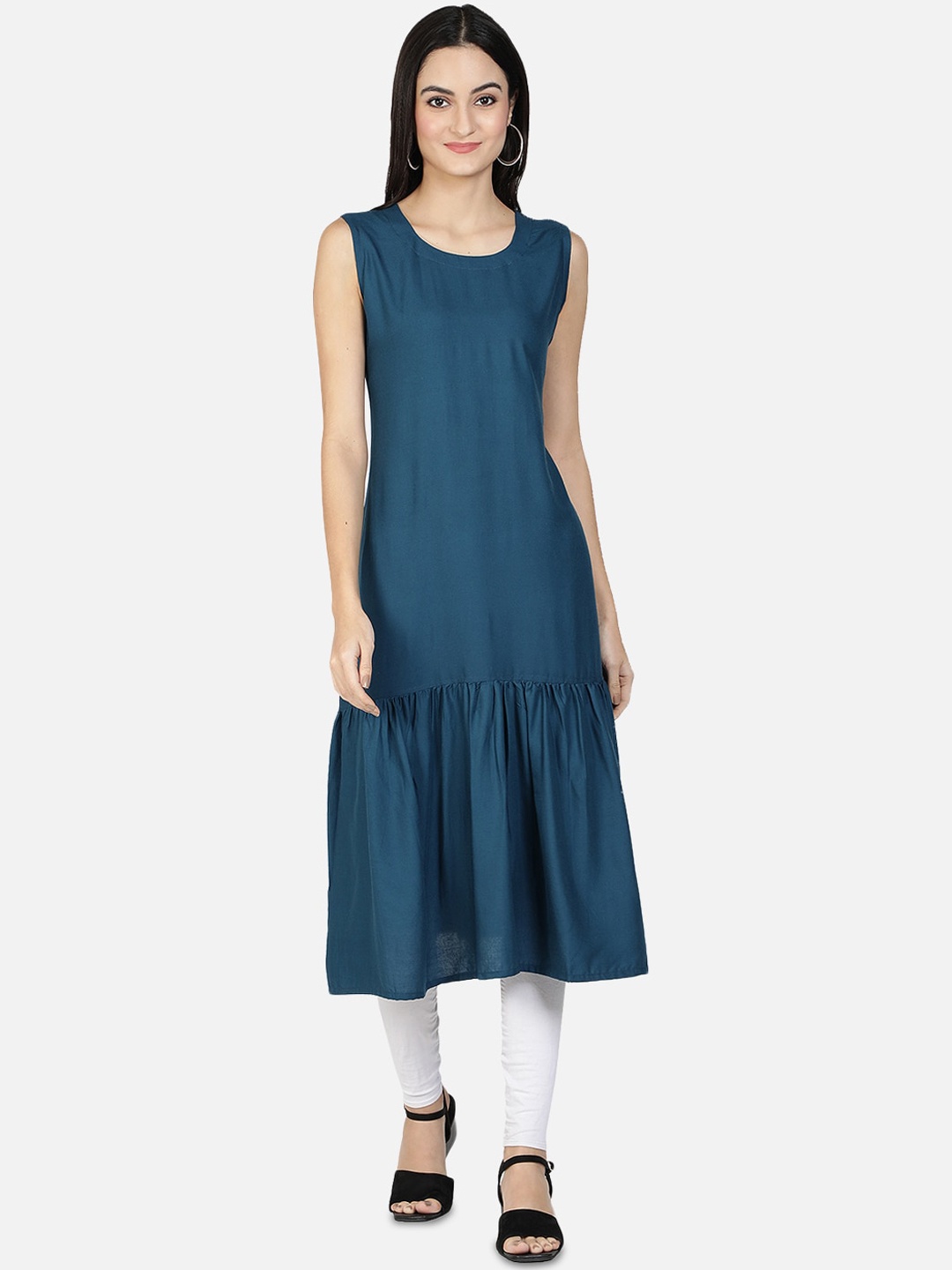 

Fabclub Women Teal A-line Pleated Kurta
