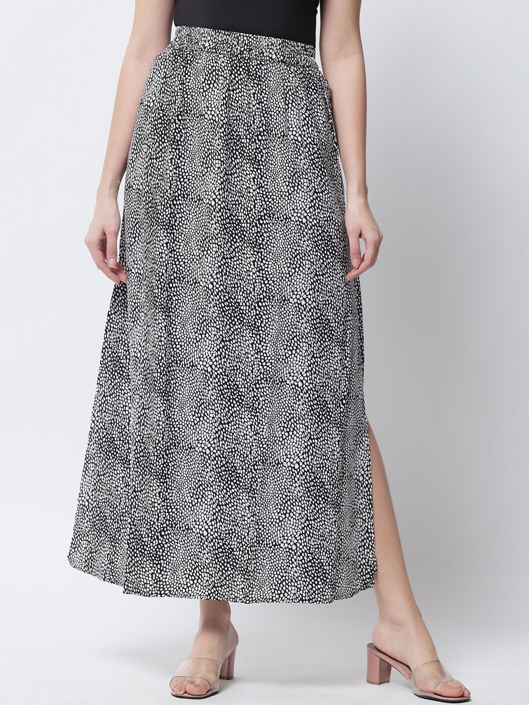 

VANCA ECO Women Black Printed A-Line Maxi Skirt With Side Slit