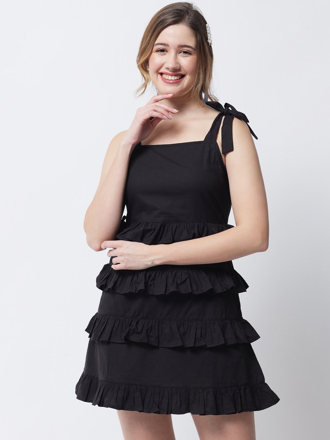 

VANCA ECO Black Solid Tiered Dress