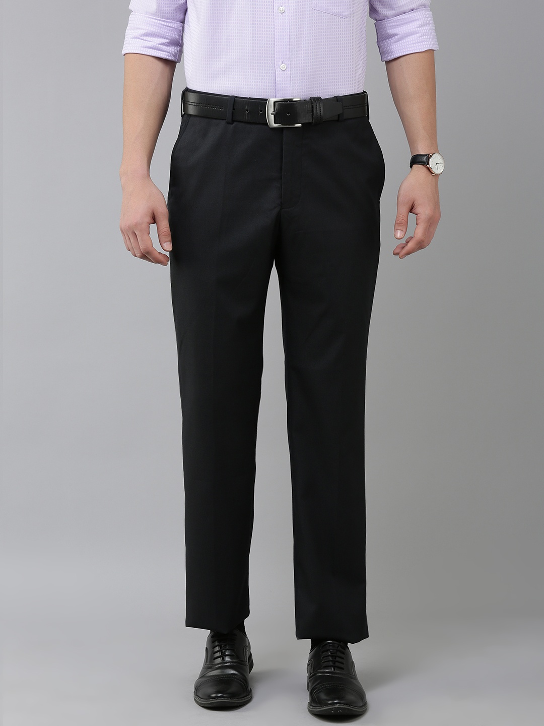 

Park Avenue Men Navy Blue Solid Smart Regular Fit Mid-Rise Plain Woven Formal Trousers