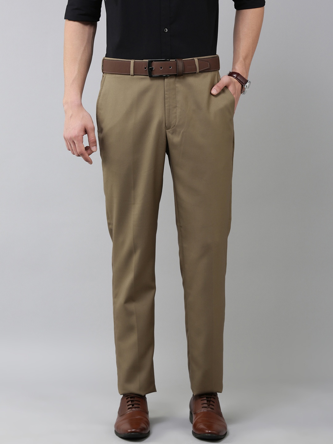 

Park Avenue Men Beige Textured Smart Fit Formal Trousers